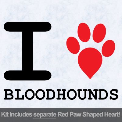 I Love Bloodhounds with Red Paw Heart Iron on Decal