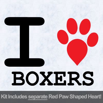 I Love Boxers with Red Paw Heart Iron on Decal