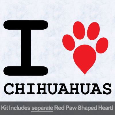 I Love Chihuahuas with Red Paw Heart Iron on Decal