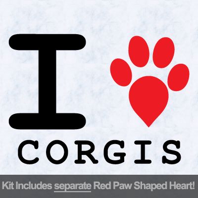 I Love Corgis with Red Paw Heart Iron on Decal