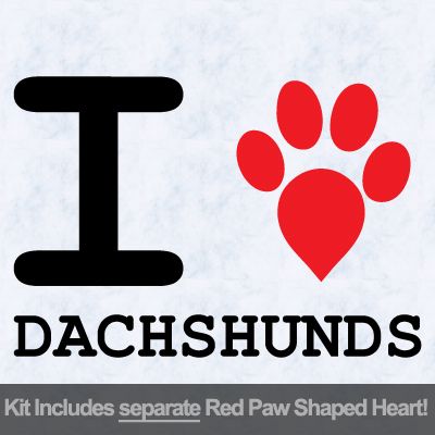 I Love Dachshunds with Red Paw Heart Iron on Decal