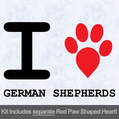 I Love German Shepherds with Red Paw Heart Iron on Decal