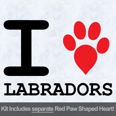 I Love Labradors with Red Paw Heart Iron on Decal