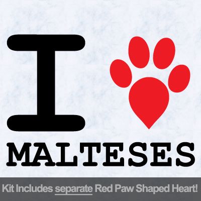 I Love Malteses with Red Paw Heart Iron on Decal