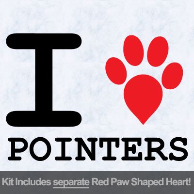 I Love Pointers with Red Paw Heart Iron on Decal