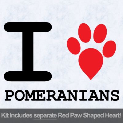 I Love Pomeranians with Red Paw Heart Iron on Decal