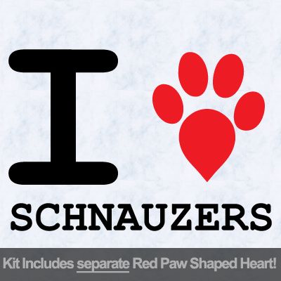 I Love Schnauzers with Red Paw Heart Iron on Decal