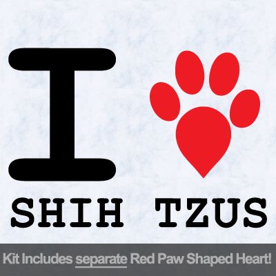 I Love Shih Tzus with Red Paw Heart Iron on Decal