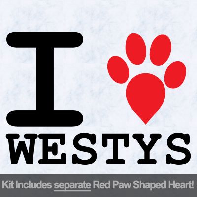 I Love Westys with Red Paw Heart Iron on Decal
