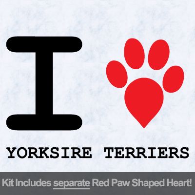 I Love Yorkshire Terriers with Red Paw Heart Iron on Decal
