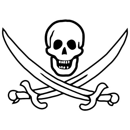 Skull and Sword Outline Iron on Decal